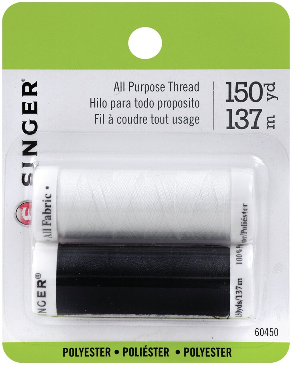 SINGER All-Purpose Polyester Thread 200yd 2/Pkg-Black & White